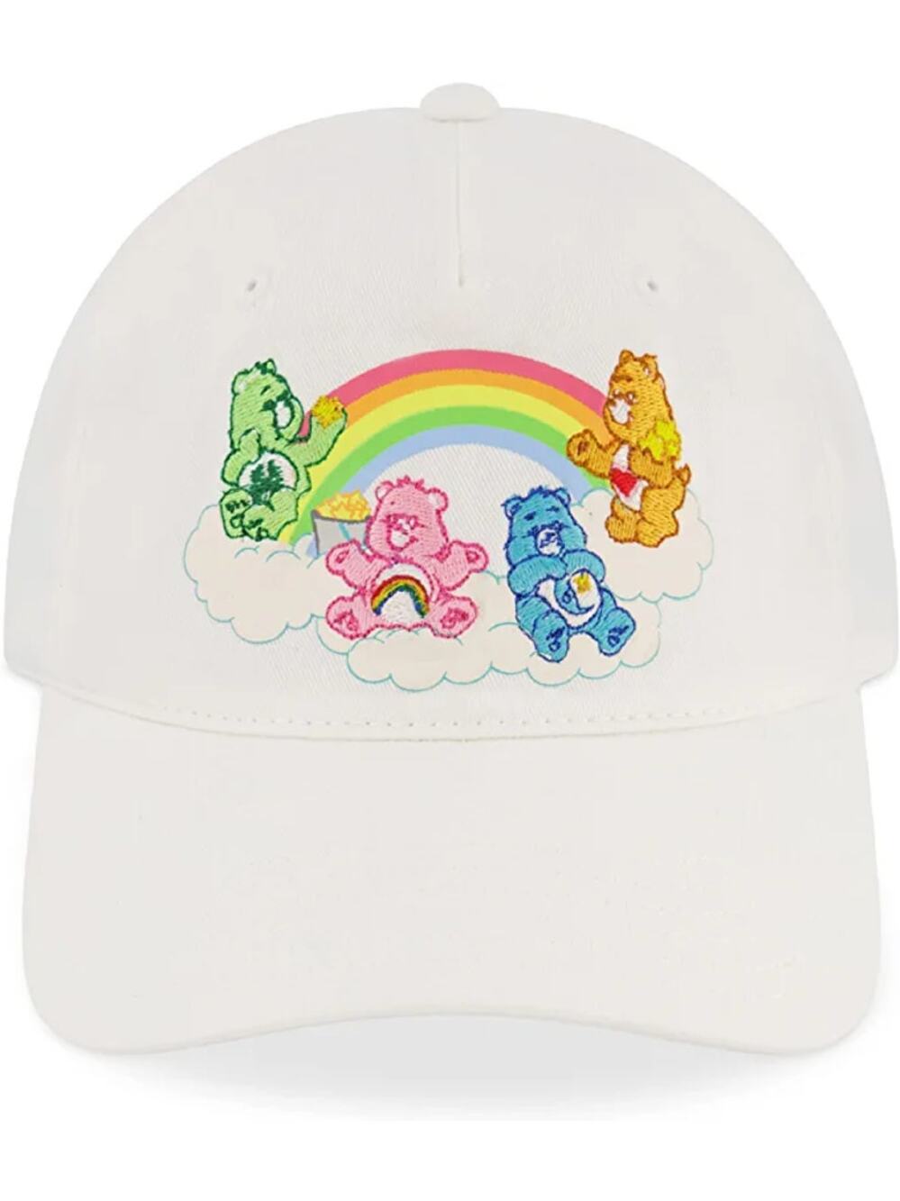 Care Bears Hat Baseball Cap Adjustable Hook Loop Embroidered Rainbow White OS